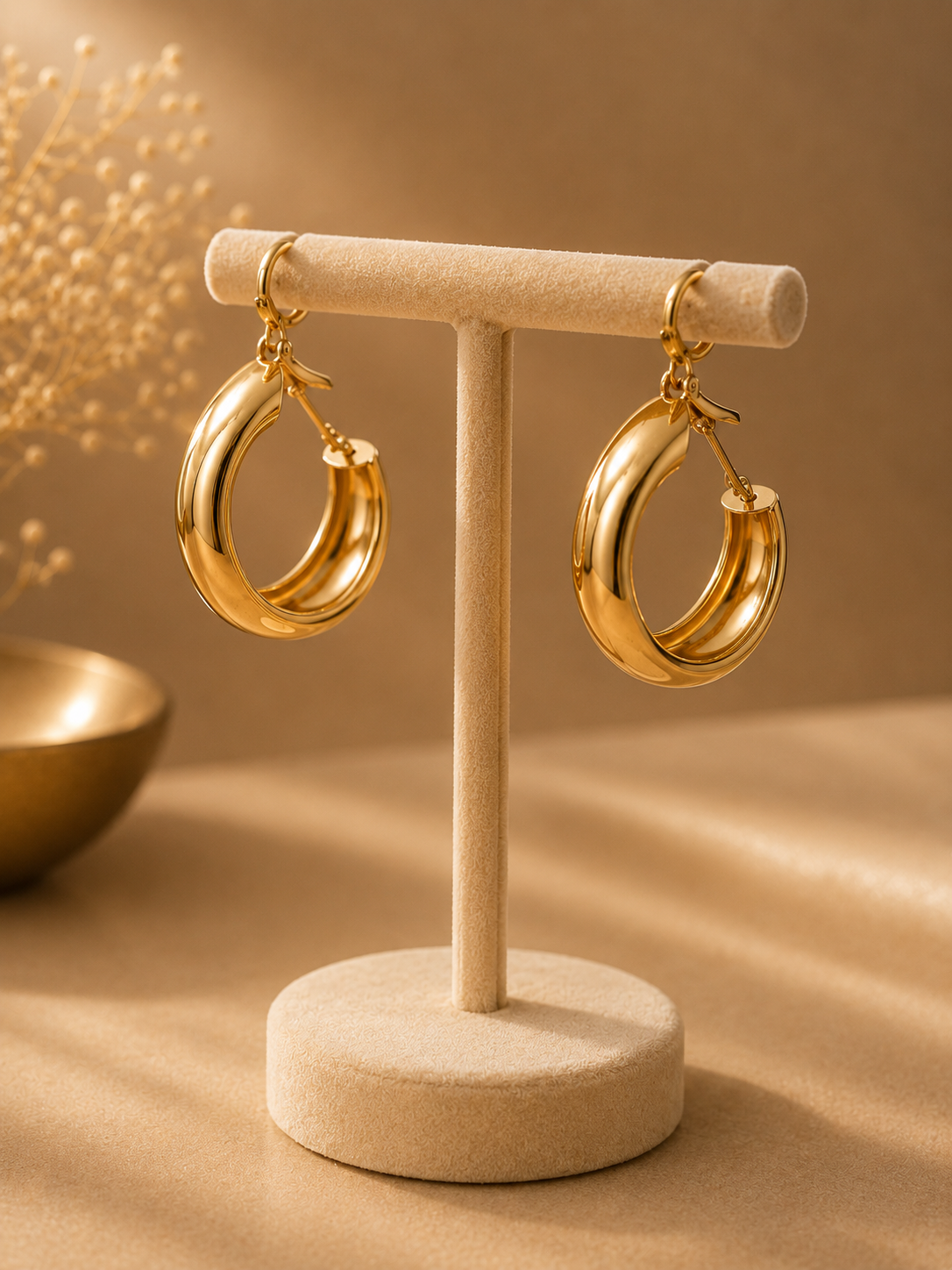 Chunky Polished Gold Tube Hoop Earrings