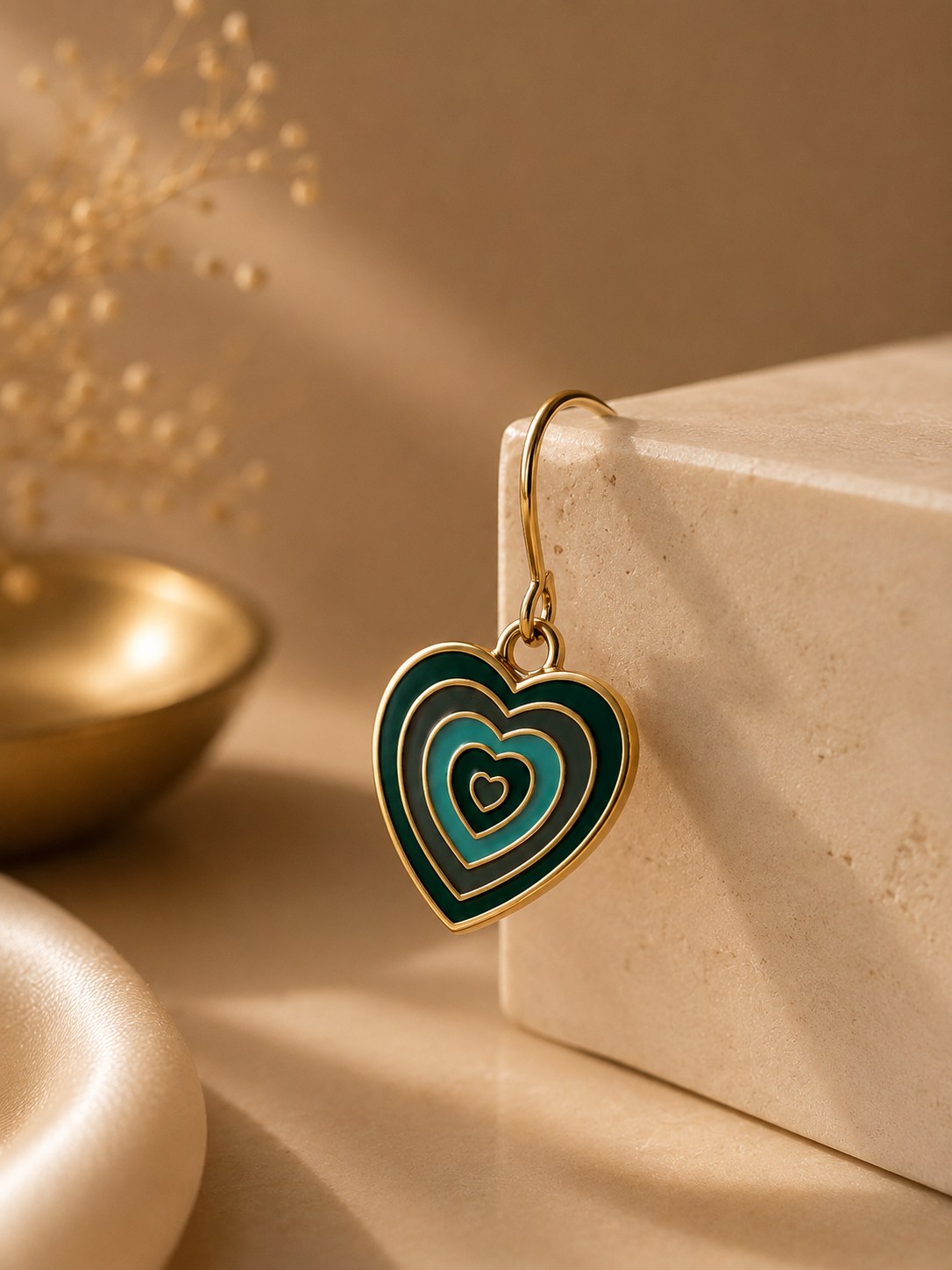 Retro Concentric Enamel Heart Drop Earrings