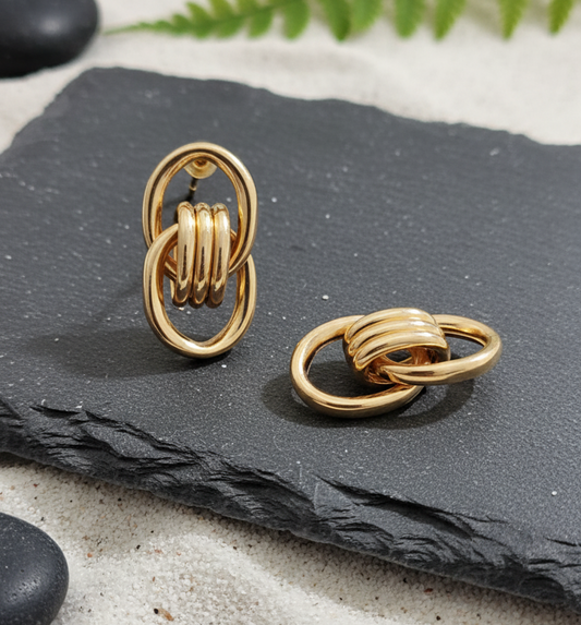 Gold Interlocking Link Drop Earrings