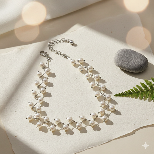 Silver Geometric Pearl Choker Necklace