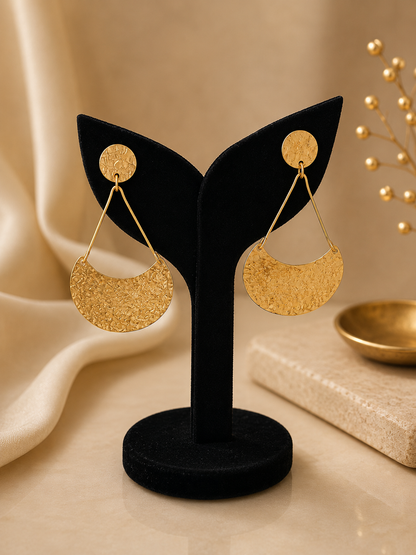 Geometric Hammered Gold Crescent Drop Earrings