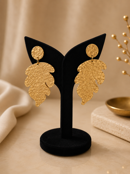 Textured Gold Leaf Statement Drop Earrings