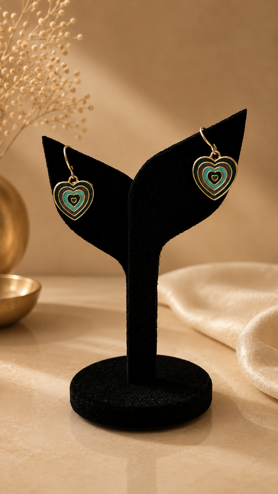 Retro Concentric Enamel Heart Drop Earrings