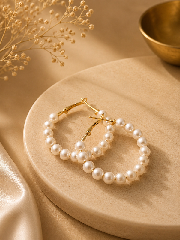 Classic Luminous Pearl Beaded Hoop Earrings