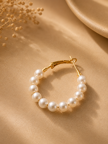 Classic Luminous Pearl Beaded Hoop Earrings
