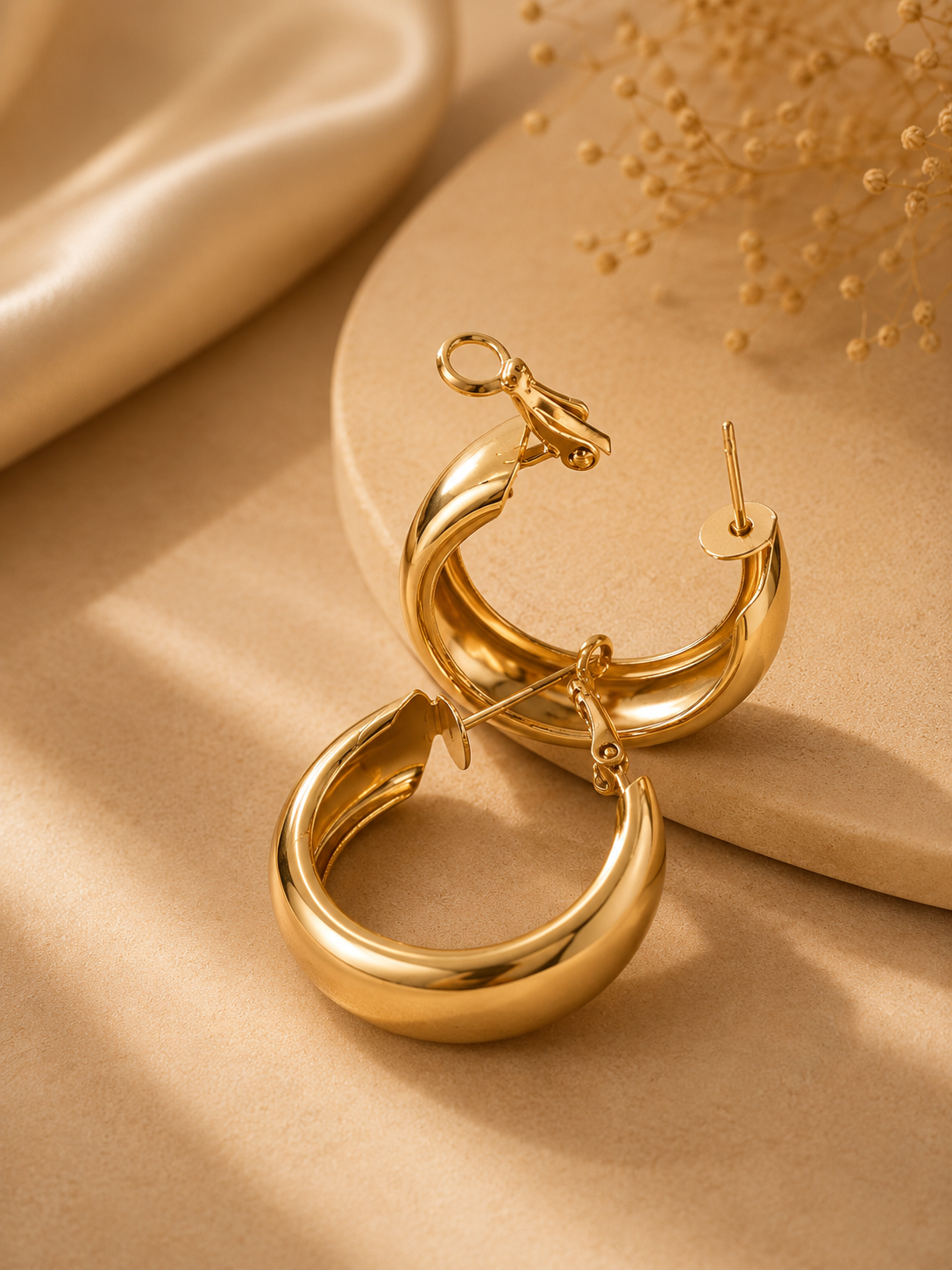 Chunky Polished Gold Tube Hoop Earrings