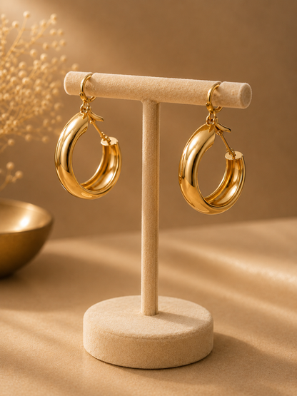 Chunky Polished Gold Tube Hoop Earrings