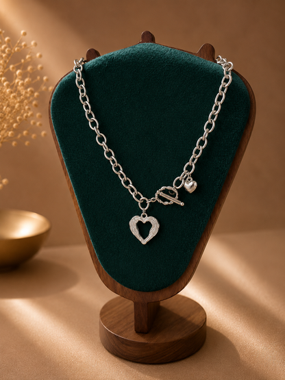 Silver Chunky Chain Open Heart Toggle Necklace