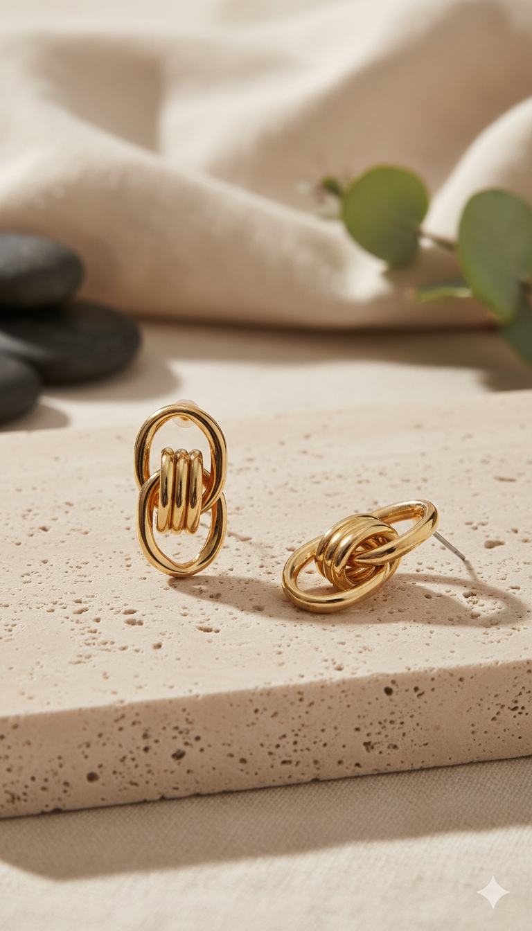 Gold Interlocking Link Drop Earrings
