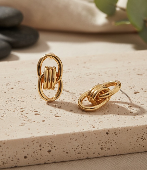 Gold Interlocking Link Drop Earrings