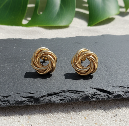 Gold Twisted Knot Stud Earrings