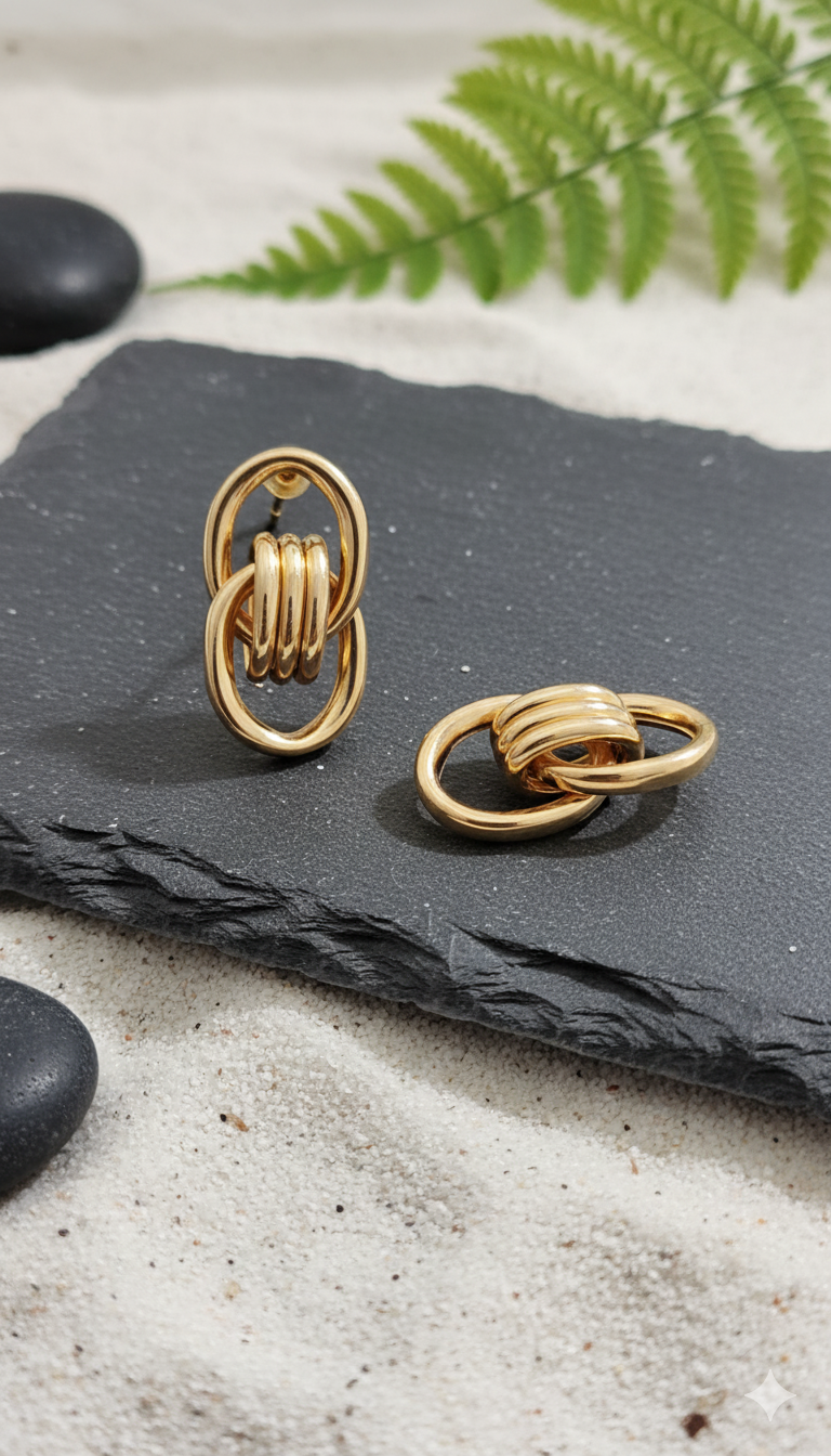 Gold Interlocking Link Drop Earrings