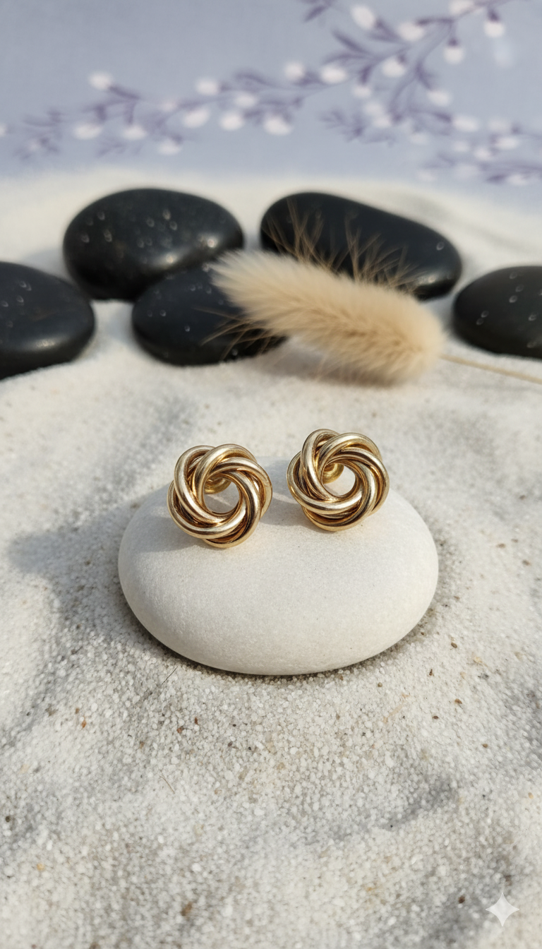 Gold Twisted Knot Stud Earrings