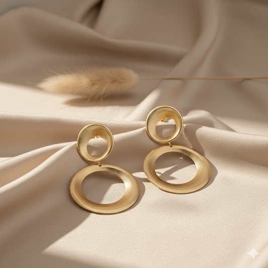 Textured Gold Double Circle Drop Earrings
