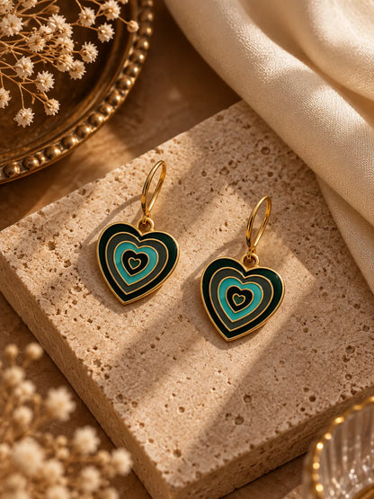 Retro Concentric Enamel Heart Drop Earrings