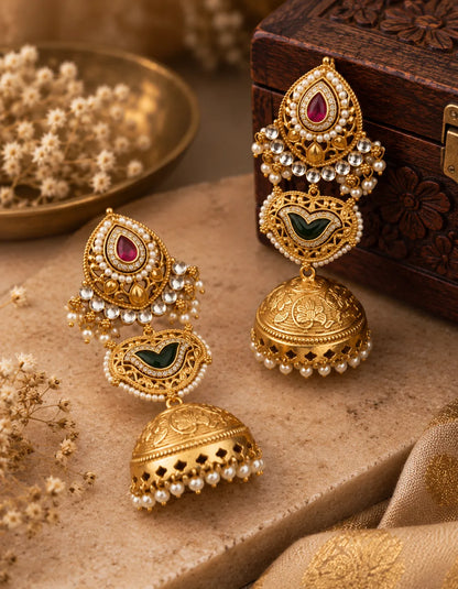 Rajvi Pure Brass Statement Jhumkis