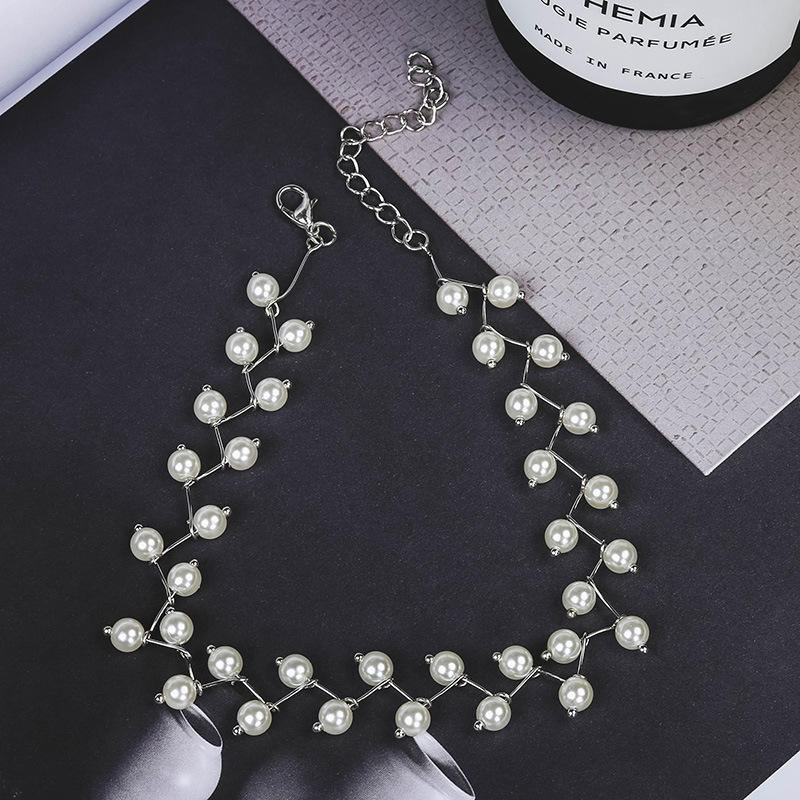 Silver Geometric Pearl Choker Necklace
