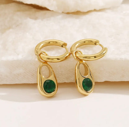 Emerald Green Drop Hoop Earrings