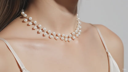 Silver Geometric Pearl Choker Necklace